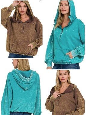 Zenana mineral washed turquoise oversized hoodie BNWT